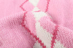 Pink Argyle Knit Dog Sweater for Girl Size Back Length 19" Girth 22-24"