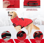 Mihachi Dog Coat for Large Dogs, Warm Dog Winter Coat Waterproof Dogs Jacket with Harness Built in Reflective Pet Fleece Vest, Puppy Cold Weather Coats Turtleneck & Windproof Pet Snowsuit, Red L
