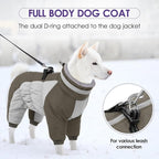 SUNFURA Full Body Dog Coat - Warm Fleece Jacket for Extra Large Dogs, Turtleneck Winter Coats with Harness, Reflective Dog Snowsuit Windproof Puffer Jackets with Legs for Great Dane, Army Green 3XL
