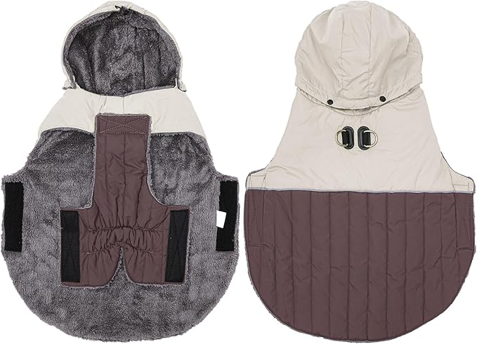 Detachable Hooded Dog Coat with Harness for Large Dogs,Super Warm Fleece Puppy Jacket for Cold Winter Doggie Coats,Brown XXXL