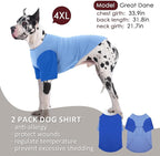 2 Pack Shirts for Large Dogs 4XL - Lightweight Breathable Dog Clothes, Prevent Overheating Summer Cool Tees for Doberman, Alaskan Malamute, Travel, Hiking, Beach, Lounge Wear, Sleeping, Blue