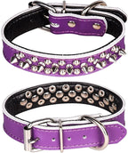 Adjustable Genuine Leather Spiked Studded Dog Collars for Small Medium Large Pets Like Pit Bull Bulldog Pugs Husky (L, Purple)