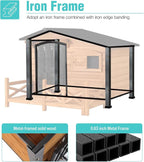 Heated Dog House for Outdoor Use with Matel Frame, Waterproof Design & Heating Blanket - All-Weather Wooden Kennel with Sliding Window & Metal Frame (Wood-H, L)