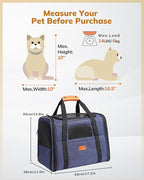 Morpilot Cat Carrier - Soft Sided Cat Carrier Large for Big Medium Cats and Puppy up to 18lbs, Pet Carrier with Safety Zippers, Foldable Bowl, Airline Approved Large Dog Carrier - Light Blue