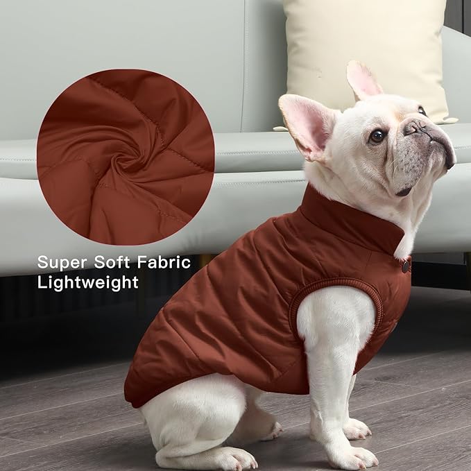 2 Layers Fleece Lined Warm Dog Jacket for Winter Cold Weather,Soft Windproof Large Dog Coat,Brown XXXL