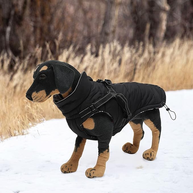 Geyecete Winter Warm Coat Waterproof Dog Winter Jacket with Harness Traction Belt,Pet Outdoor Jacket Dog Autumn and Winter Clothes for Medium, Small Dog-Black-XS