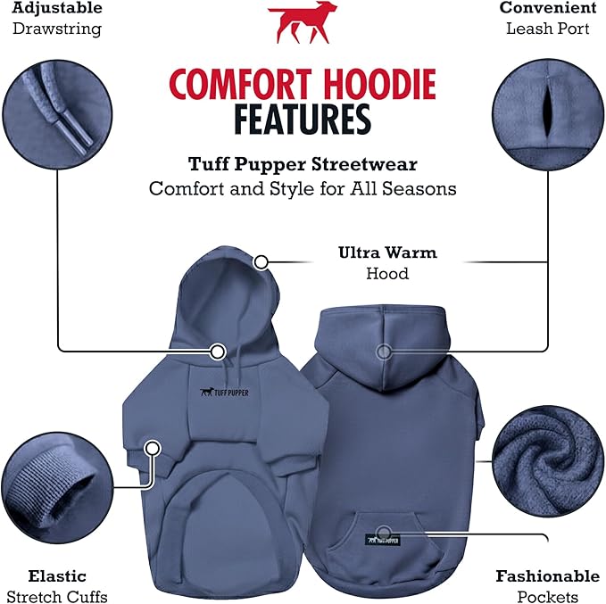 Tuff Pupper Dog Hoodie | Premium Quality 100% Organic Cotton | Ultra Soft Interior for Superior Comfort | Elastic Cuffs & Drawstring for Warmth | Stretch Fit Suitable for All Breeds (Blue, 3XL)