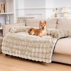 FUNNY FUZZY Pet Fluffy Plush Calming Dog Couch Bed Sofa Protector Washable Pets Mat for Large Medium Small Dogs and Cats (Coffee,47.24 × 37.4 × 6.3 in)