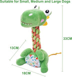 Large Squeaky Plush Dinosaur Dog Toy Durable Chew Toy for Aggressive Chewers Interactive Tug of War Fetch Toy Soft Rope Neck for Small Medium Large Dogs
