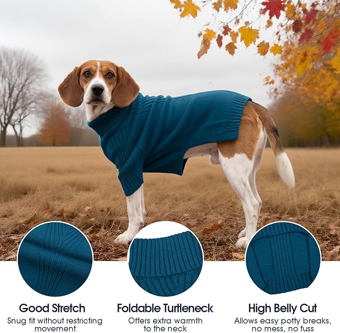 IECOii Dachshund Sweater,Turtleneck Dog Sweater for Small Medium Dogs Girl,Stretchy & Breathable,Warm Knitted Pullover Coat,High Neck Knitwear for Cold Weather Indoor & Outdoor Wear (Peacock Blue,M)