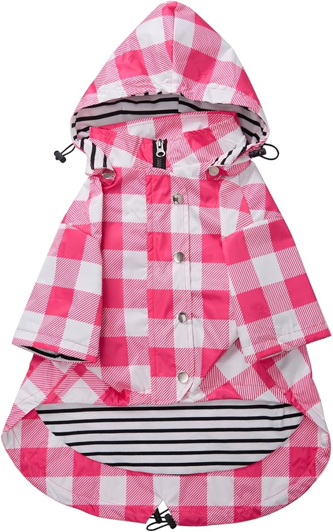 Dog rain Coat Waterproof Raincoat Puppy Jacket with Legs Buttons Zipper Hood Drawstring Fit for Yorkie Terrier Schnauzer Poodle Border Collie Labrador Golden Retriever 8lbs to 80lbs Pink S