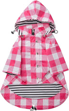 Dog rain Coat Waterproof Raincoat Puppy Jacket with Legs Buttons Zipper Hood Drawstring Fit for Yorkie Terrier Schnauzer Poodle Border Collie Labrador Golden Retriever 8lbs to 80lbs Pink M