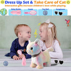 Colorful Walking Cat Set Singing That Purrs and Meows Animated Plush Robot Kitten with Leash Moving Plush Stuffed Animal Remote Control Cute Kawai Robotic Kitty Electronic Kitten Toy for Girl Kid