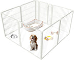 FXW Pawadise Acrylic & Wire Mesh Indoor Dog Playpen, Heavy Duty 32 Inch 8 Panels Metal Dog Pen for Small and Medium Dogs, White│Patented