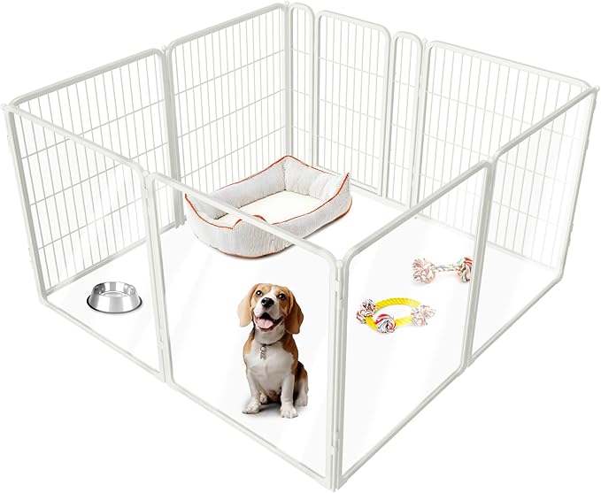 FXW Pawadise Acrylic & Wire Mesh Indoor Dog Playpen, Heavy Duty 32 Inch 8 Panels Metal Dog Pen for Small and Medium Dogs, White│Patented