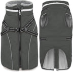Fragralley Dog Coat with Harness Built in, Waterproof Windproof Reflective Warm Puffer Jacket, Fleece Lined Vest Winter Parka for Small, Medium, Large Dogs