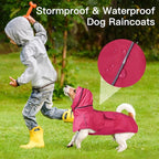 Dog Raincoat Waterproof , Reflective Adjustable Rain Jacket with Leash Hole, Convertible Hood/Collar Rain Coat for Dogs Poncho Breathable Lightweight (Neon Pink, XL)
