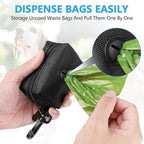 Dog Poop Bag Dispenser for Leash Accessory, 2 Packs (Black), 16 Rolls, Hand Free Holder & Bag, Fits Dog Leash, Animal Waste