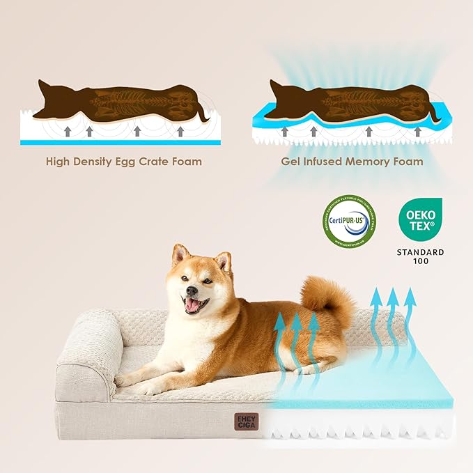 EHEYCIGA Memory Foam Dog Bed Large Sized Dogs, Pet Bed for Large Dog for Crate with Waterproof Liner, Pet Couch Bed Orthopedic with Washable Removable Cover, 35x23x6 Inches, Beige
