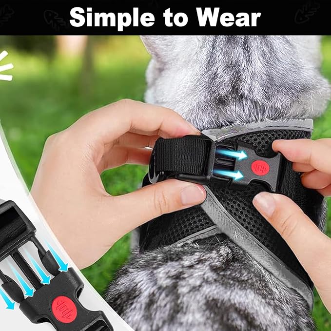 Cat Harness and Leash for Walking, Retractable Cat Harnesses and Leash Set Escape Proof, Breathable Soft Kitten Small Large Harness for Travel Training and Walking, Grey, XXS
