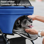 Pet Stroller Pram Dog Carrier Trailer 4 Wheels Foldable Dog with Storage Basket,Holds up to 44 lbs,Adjustable Handle,Folding Travel Stroller Suitable for Traveling with Cats and Dogs (Blue)