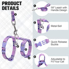 BEAUTYZOO Cat Harness and Leash Set Escape Proof for Walking, Kitten Soft Adjustable Vest Harnesses for Small Medium Large Cats, Easy Control Breathable Plaid Ribbon Nylon for Outdoor Indoor Use