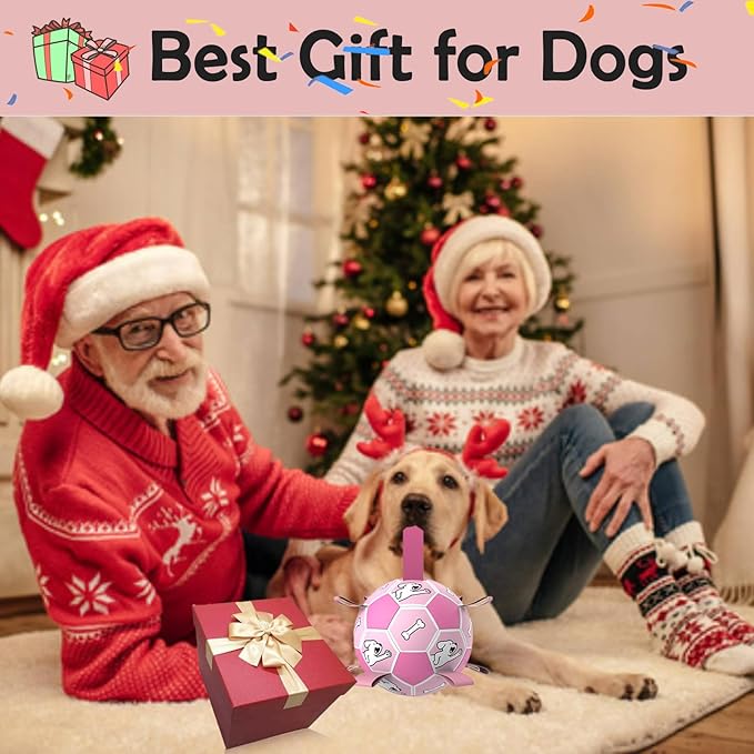 Dog Soccer Ball, Interactive Toys for Tug of War, Puppy Birthday Gifts, Tug Toy, Water Toy, Durable Balls for Small & Medium Size(8 inch-Pink)