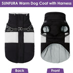 SUNFURA Small Dog Coat with Harness Built in, Warm Dog Jacket Winter with Zipper On Back, Waterproof Pet Snow Jacket Snowsuit Pet Sweater Clothes for Schnauzer, Yorkshire Terrier, Black S