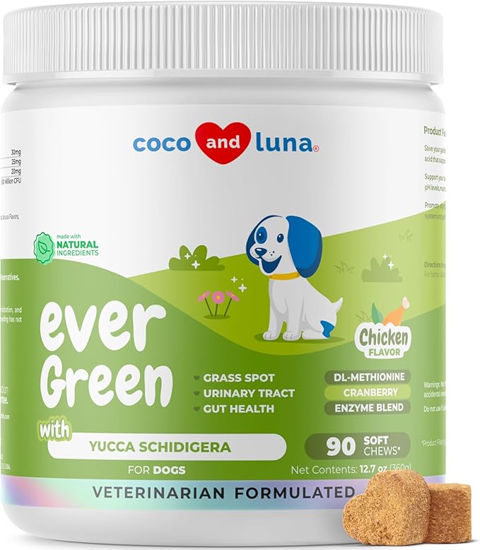 Grass Burn Spot Soft Chews - Pee Grass Spot Saver Caused by Dog Urine - Dog Urine Neutralizer for Lawn, with Canine Enzyme Blend, Probiotics, and Cranberry.