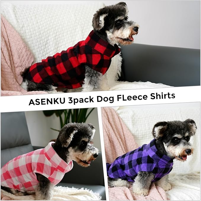 ASERU Dog Sweater 3 Pack - Plaid Dog Fleece Vest - Soft Pet Pajamas, Warm Winter Coats for Small & Medium Dogs