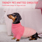 Queenmore Small Dog Sweater, Knitted Pullover Puppy Sweater,Cold Winter Pet Sweaters for Dog Girls Boys, Soft Turtleneck Knit Sweater with Leash Hole,Long Sleeves Christmas DogSweater(Pink,XS)
