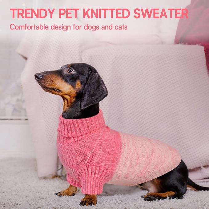 Queenmore Small Dog Sweater, Knitted Pullover Puppy Sweater,Cold Winter Pet Sweaters for Dog Girls Boys, Soft Turtleneck Knit Sweater with Leash Hole,Long Sleeves Christmas DogSweater(Pink,S)