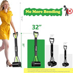 Large Dog Pooper Scooper for Yard - 32" Long Handle, No Bending, Grass-Friendly, Easy to Clean, Durable & Sturdy, 2-Pack