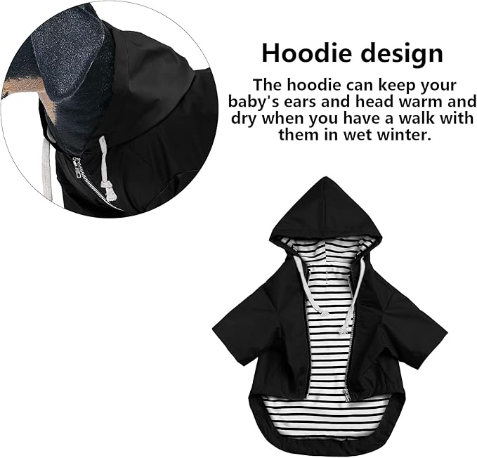 Dog Raincoat rain Jacket Raincoat Dogs Waterproof Small Medium Breeds Zip Closure Storage Pocket Harness Hole Black XS