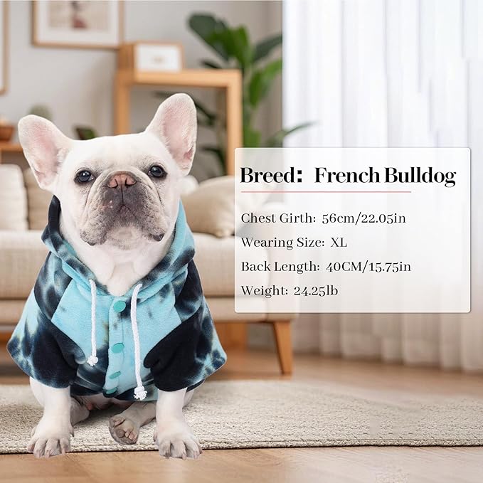 Dog Hoodie Tie Dye Dog Sweatshirt Chic Winter Clothes Ultra-Soft Warm Sweaters for Small Medium Dogs Fashion Pet Clothes for Dogs (Blue/Black/Grey, XXL (Back: 18.89",Chest: 27.55", Neck: 20.07"))