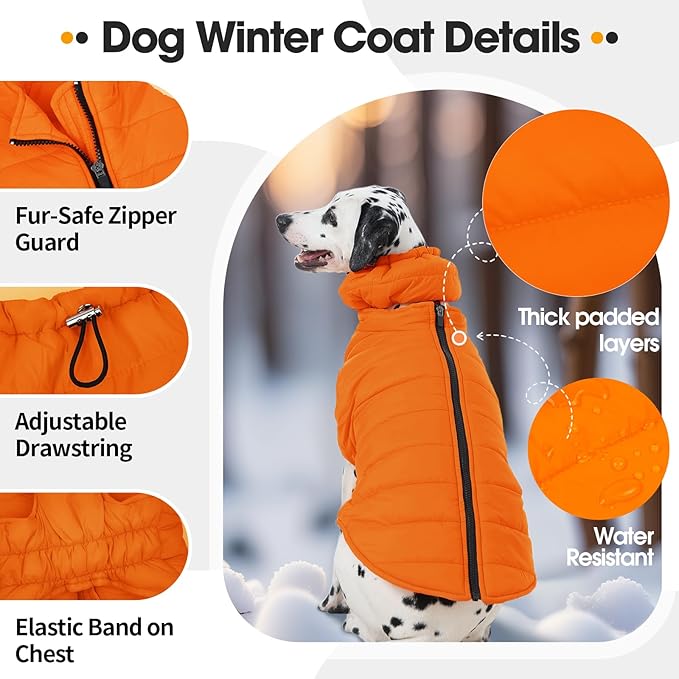 Dog Puffer Vest for Large Dogs, Dog Winter Coats with Back Zipper, Outdoor Warm Dogs Snow Jacket Camping Jacket with Detachable Neck, Doberman, Great Dane, Orange 3XL