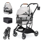 T3 3 in 1 Small Pet Stroller for Dogs & Cats, 4 Wheels for Dogs with Detachable Carrier with Pad, Canopy and Cup Holder, Grey