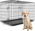 PetsTuff GREAT CRATES 42” X-Large Dog Crate - Heavy-Duty Dog Kennel With Divider Panel For Pets 65-85lbs - Durable Leaf-Proof Tray - Foldable, Carry Handle & Wheels For Easy Moving - Two-Door Dog Cage