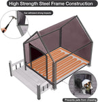 Dog House Outdoor, Chew-Proof Metal Frame Dog Kennel Shelter for Large Breeds,Weatherproof (Grey-H, Large)