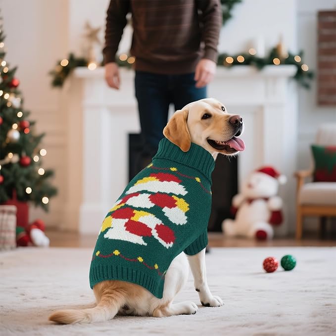 BRKURLEG Dog Sweaters, Christmas Dog Sweaters for Small Dogs Boy Girl, Warm Pet Sweater for Cold Weather, Xmas, New Year, Pet Pullover Sweater for Cats, Dachshund, Poodle, Shih Tzu (Green, S)