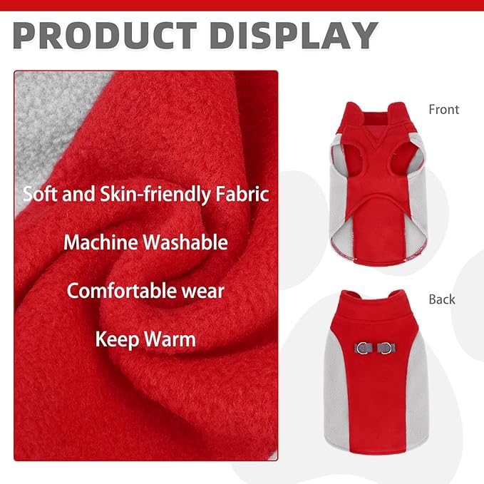 KOOLTAIL Small Dog Sweater - Dog Fleece Vest Jacket with Leash D-Ring for Small Medium Dogs, Soft Pullover Winter Warm Cold Weather Coats, Pet Fall Clothes Outfit for Puppy Cat Boys&Girls, Red M