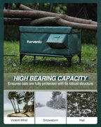 Outdoor Heated Cat House in Winter,Extremely Insulated & Weatherproof,Elevated Feral Cat Shelter with Waterproof Eaves & Escape Door for Outside Stray Barn Cat (Dark Green,M)
