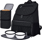 BAGLHER Dog Travel Bag, Airline Approved Pet Supplies Backpack, Dog Travel Backpack with 2 Silicone Collapsible Bowls and 2 Food Baskets, Black