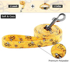 Ihoming Dog Collar and Leash Set for Daily Outdoor Walking Running Training, Bee Design for Medium Boys Girls Dogs Cats Pets, M-Up to 45LBS