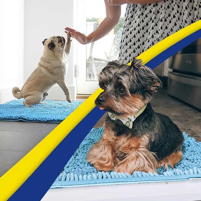 Muddy Mat® AS-SEEN-ON-TV Highly Absorbent Microfiber Door Mat and Pet Rug, Non Slip Thick Washable Area and Bath Mat Soft Chenille for Kitchen Bathroom Bedroom Indoor and Outdoor - Sky Blue 24" x 72"