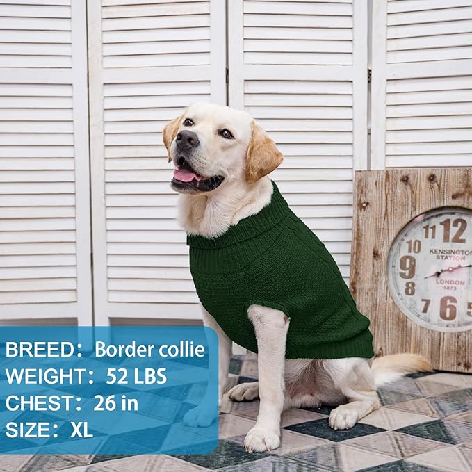 Mihachi Turtleneck Dog Sweater - Winter Coat Apparel Classic Cable Knit Clothes with Leash Hole for Cold Weather, Ideal Gift for Pet in New Year Army Green 3XL