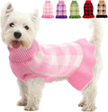 Dog Sweater Dress Plaid Knitwear for Small Medium Dogs Warm Puppy Pet Turtleneck Stretch Pullover Cute Fall Winter Vest Clothes with Leash Hole for Christmas (Pink, XS)