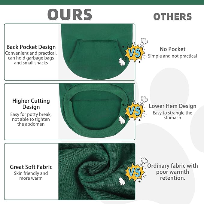 KOOLTAIL Basic Dog Hoodie - Soft & Warm Pet Hoodie Sweater with Leash Hole and Pocket, Dog Winter Coat, Cold Weather Clothes Sweatshirt for Small Medium Large Dogs Puppy Cat Boys Girls Deep Green L