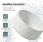 3.6cups Raised Double Cat Bowls Set with Acacia Wood Stand, Wide Whisker Friendly Ceramic Food & Water Bowls for Cats, Puppy, Kitty, Pet Bowl(Double Bowls+Stand, Arctic White)