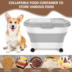 ShineMe 20Lbs Collapsible Pet Food Storage Container with Airtight Lid, Dog Food Storage Container with Measuring Scoop and Cup, Wheels & Handle for Easy Moving, Keep Dry Food Fresh (Grey)